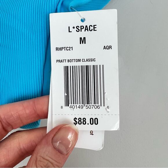 NWT L*space Pratt Classic Bikini Bottom sz M Aqua Low Rise Ribbed V Front Cheeky - Picture 5 of 7
